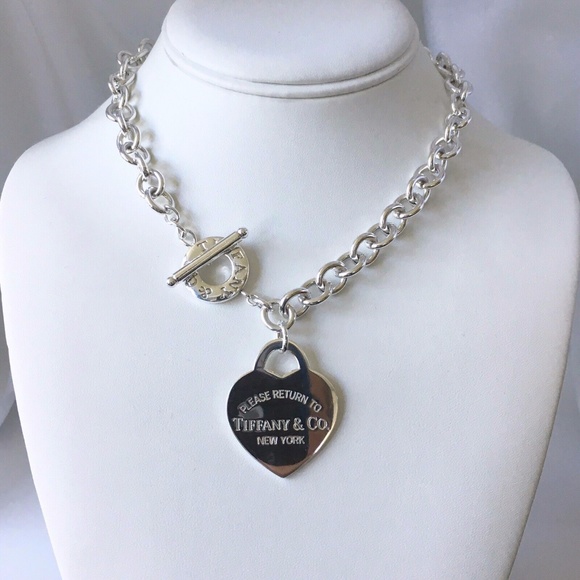 18" Vintage Return to Tiffany & Co Jumbo Extra Large Heart Tag Toggle Necklace